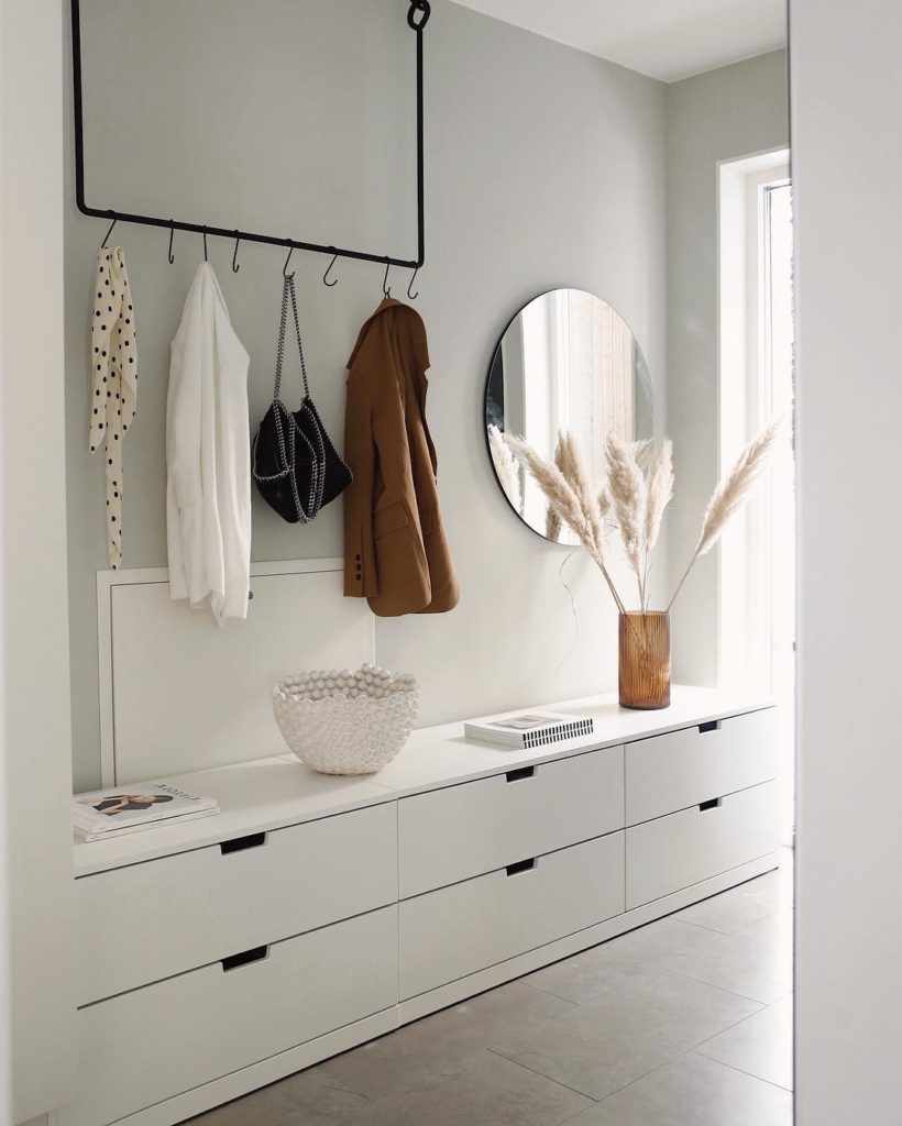 nordli storage system by IKEA used as an entryway bench