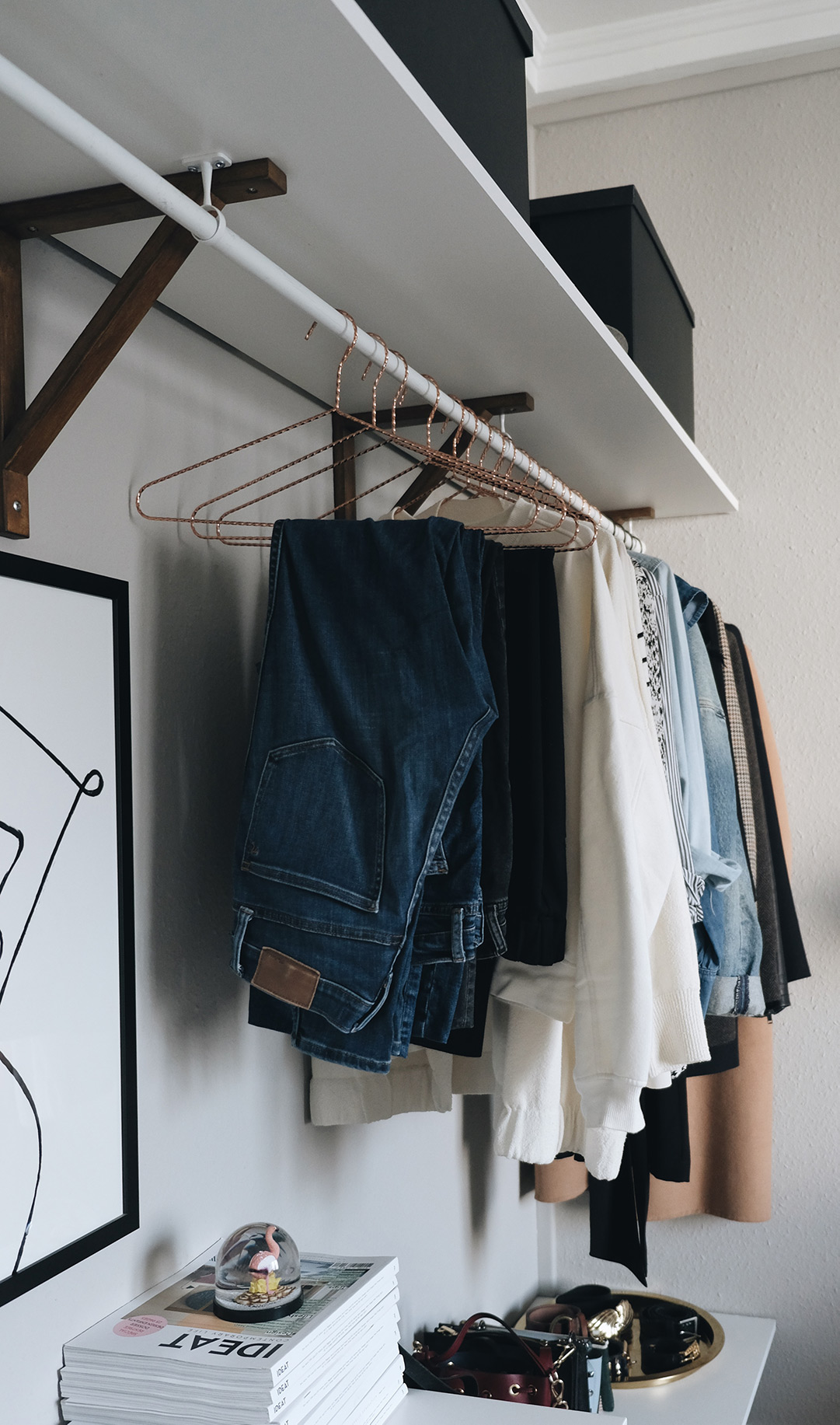 small space closet organization: hanging jeans