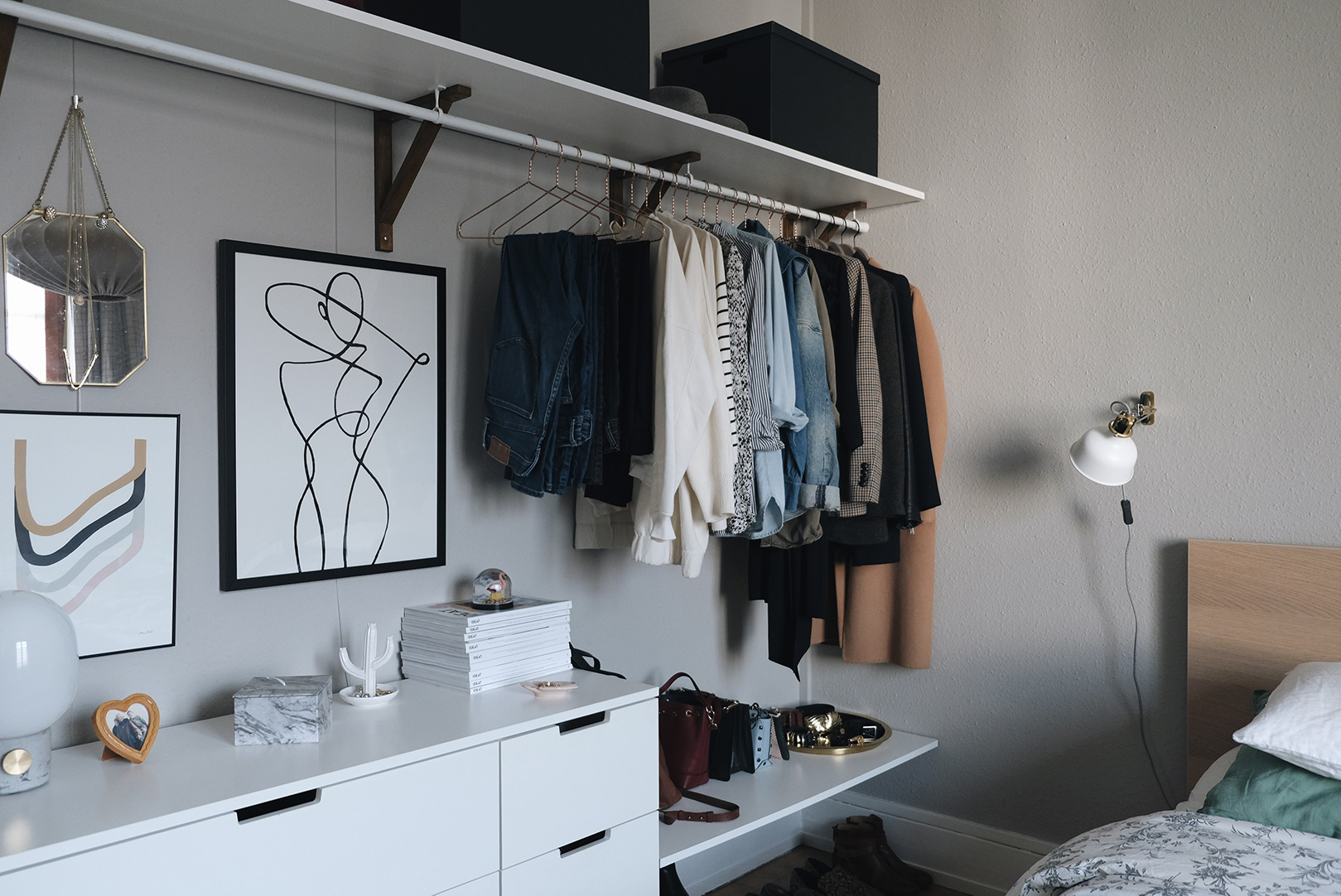 small space closet organization: open closet