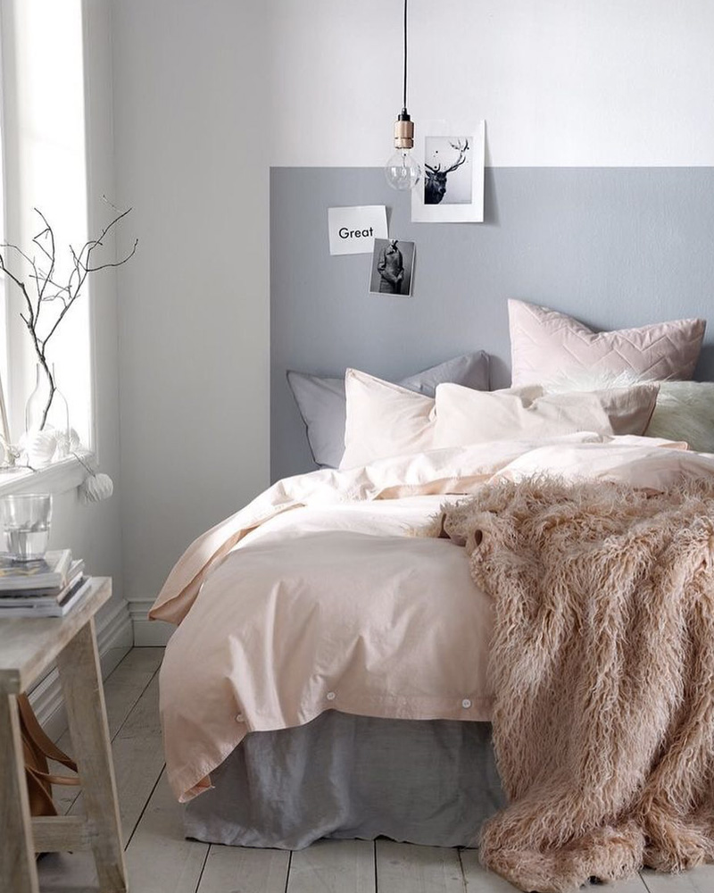 grey painted headboard bedroom