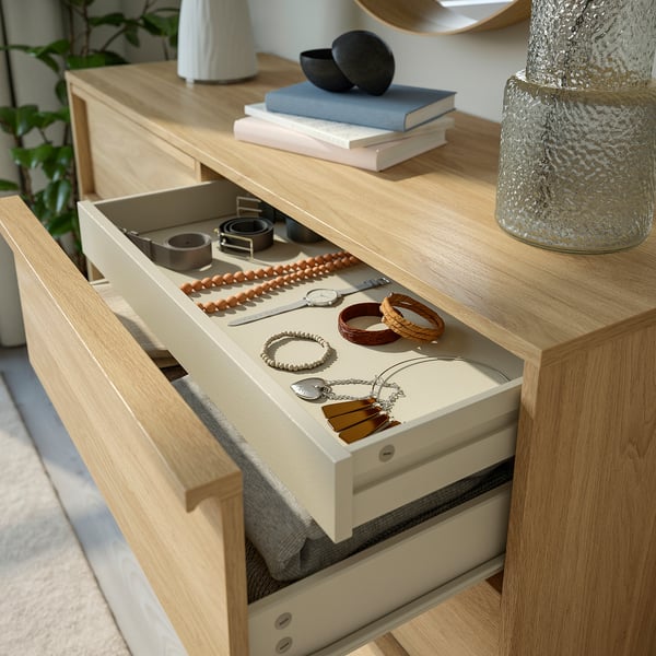 ANKARUDDEN oak-effect chest of drawers with inner drawer open
