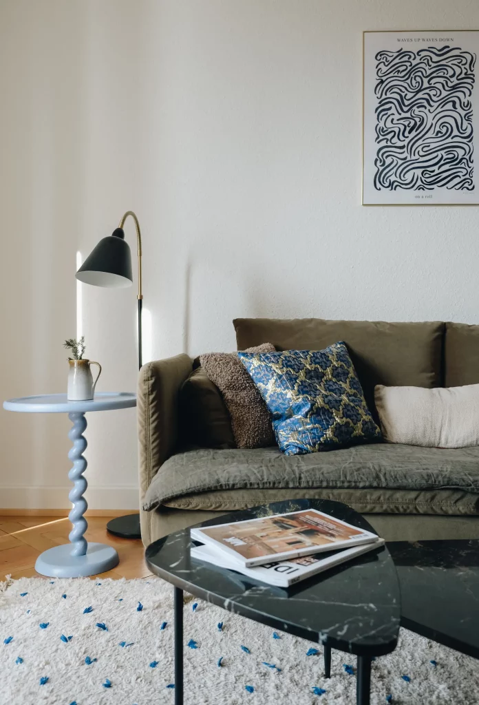 Söderhamn sofa with Bemz velvet cover — and Haomy topper front view
