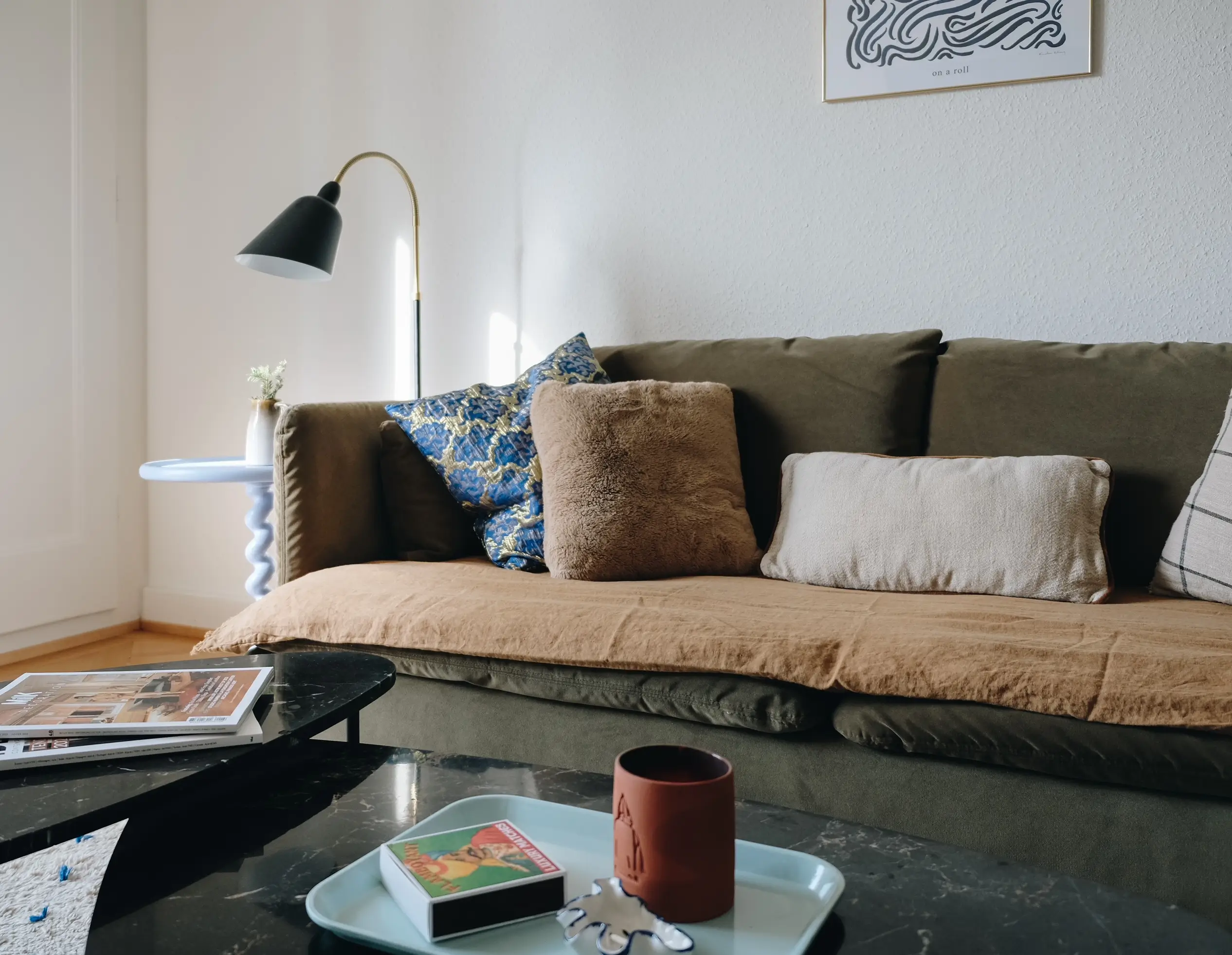 Söderhamn sofa with Bemz velvet cover + tabac topper front view