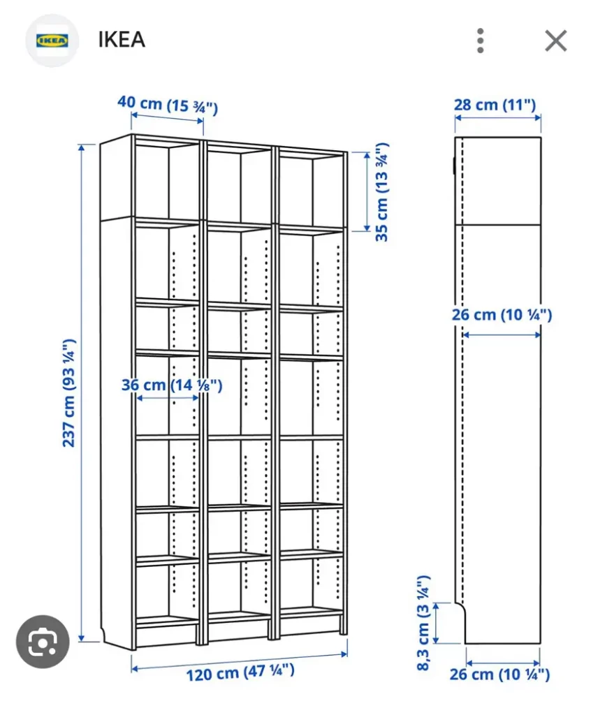 dimensions of my IKEA Billy bookcase