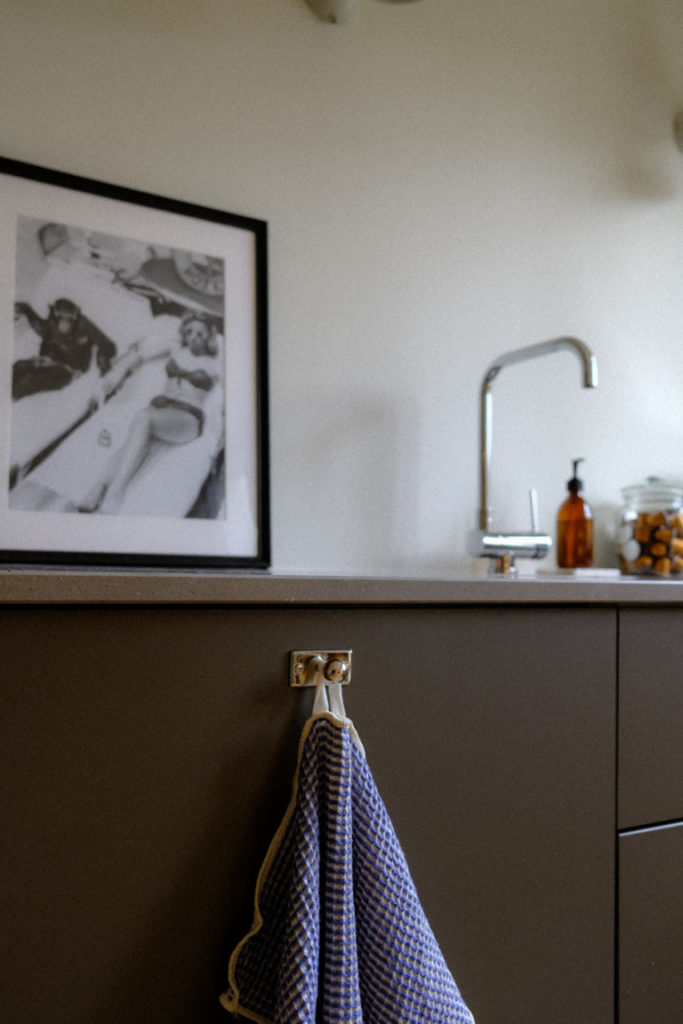 Close-up of kitchen cabinet handles and drawer fronts in IKEA HAVSTORP brown beige