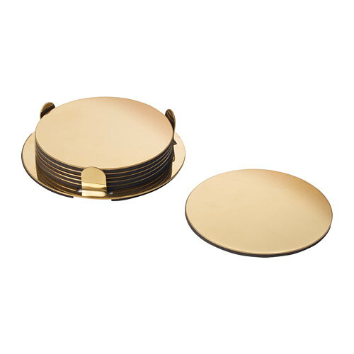 IKEA GLATTIS brass-colour coasters with holder