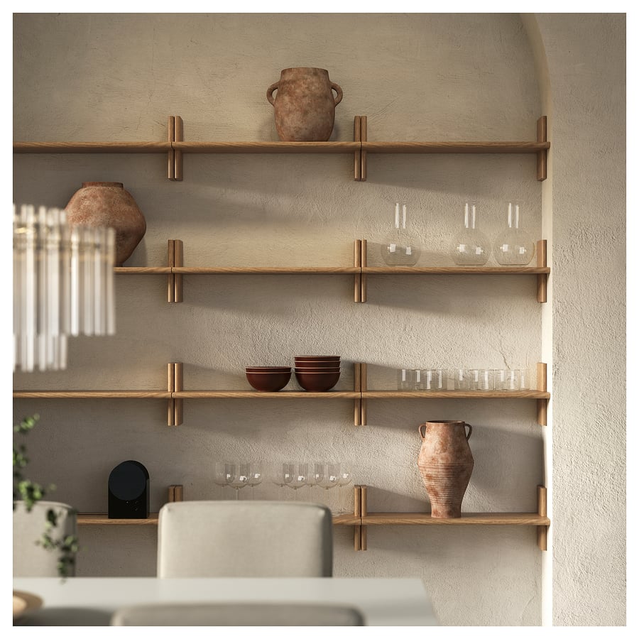 IKEA KLAVRESTRÖM oak wall shelf styled with decorative objects